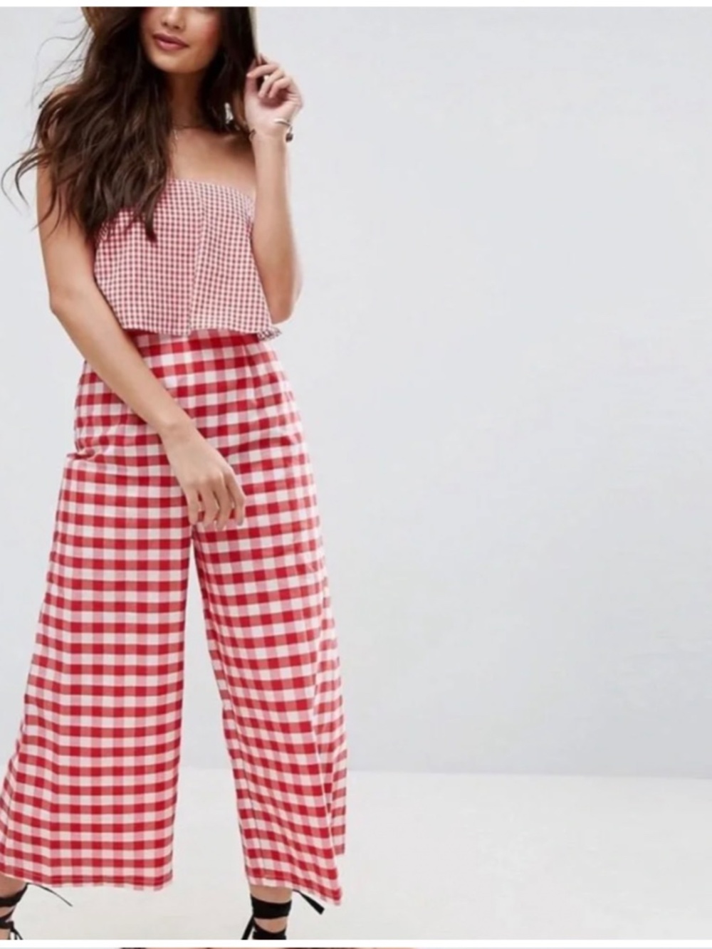 ASOS Red Gingham Print Jumpsuit/Romper Size 8, Vacation Outfit